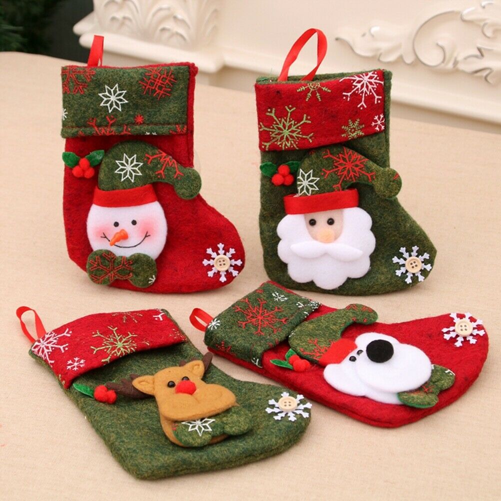 4Pcs Christmas Stockings with Santa Snowman Deer Bear Candy Bag Christmas Socks