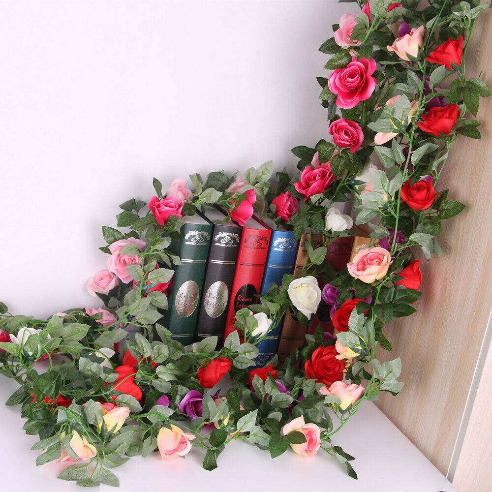 2x Artificial Silk Rose Flower Ivy Vine Wedding Party Home Decor Champagne