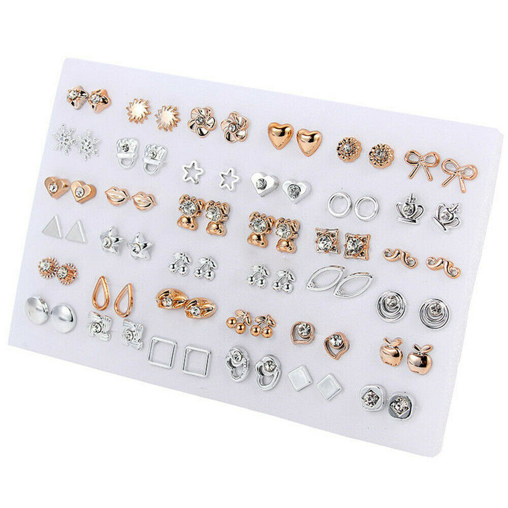 36 Pairs/Set Earrings Mini Crystal Flower Metal Ear Stud Women Wedding Jewelry