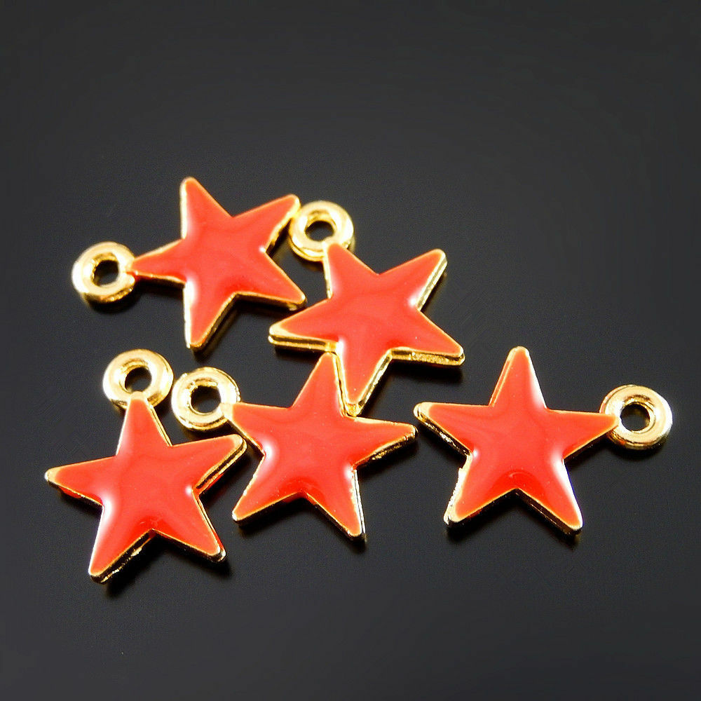 20 pcs Red Enamel Zinc Alloy Five-pointed Star Charms Pendant Findings 52071