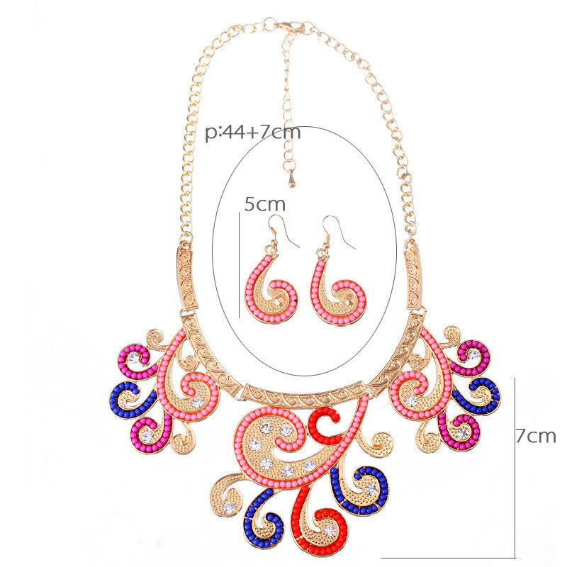 Colorful Rainbow Tree Pendant Necklace Hook Earrings Jewelry Set for Wedding