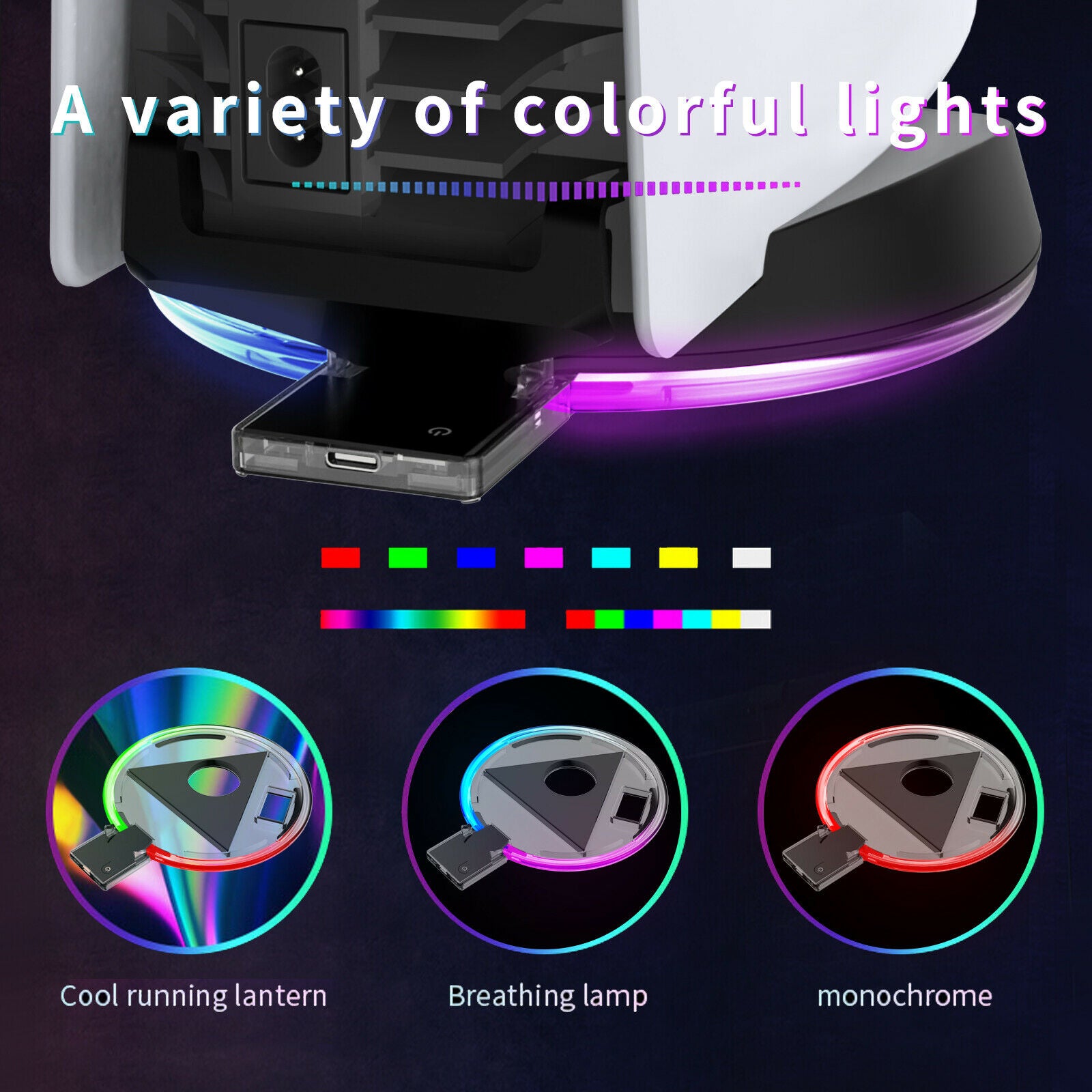 RGB Base LED Atmosphere Light Vertical Horizontal Stand for PS5 Host Game