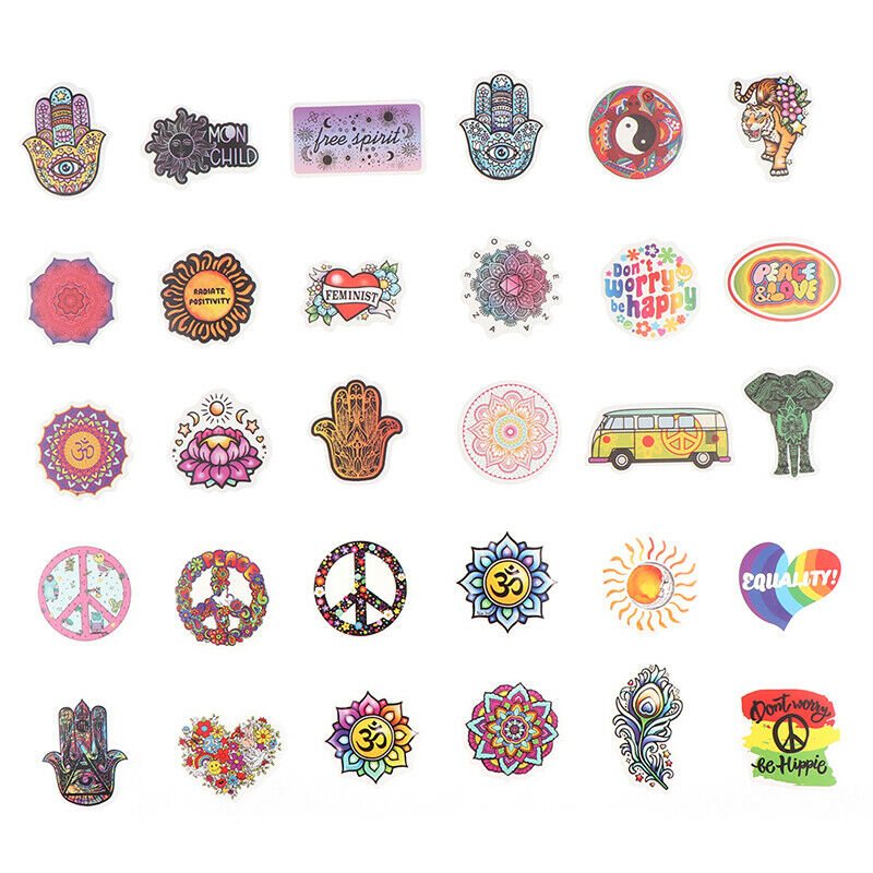 50x Retro Hippies Love And Peace Stickers For Motorcycle Luggage Skateboa.l8