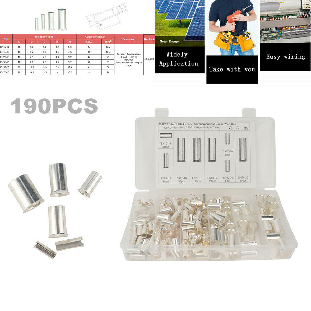 190Pcs Car Cable Housing Wire Pin Cord Tube-shaped Bare End Terminal Connectors