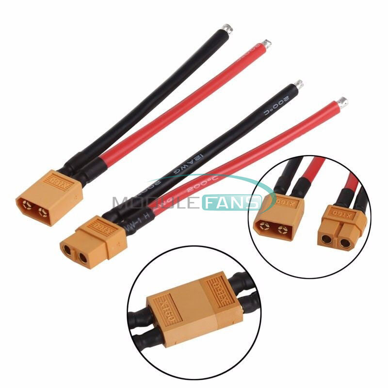 2PCS XT60 Connector Male and Female W/ Housing 10CM Silicon Wire 14AWG Cable