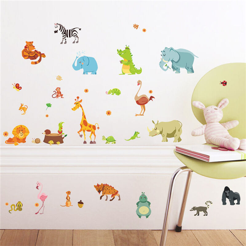 Animals Wall Stickers for Kids Nursery Rooms Monkey Elephant Horse Wall  .l8