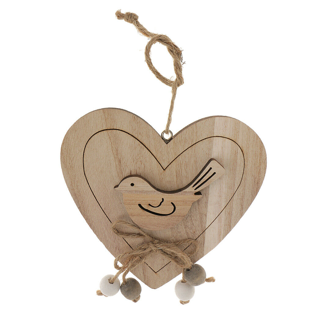 Love Heart Shape Country Cottage Home Wooden Hanging Love Bird Gifts 15x15cm
