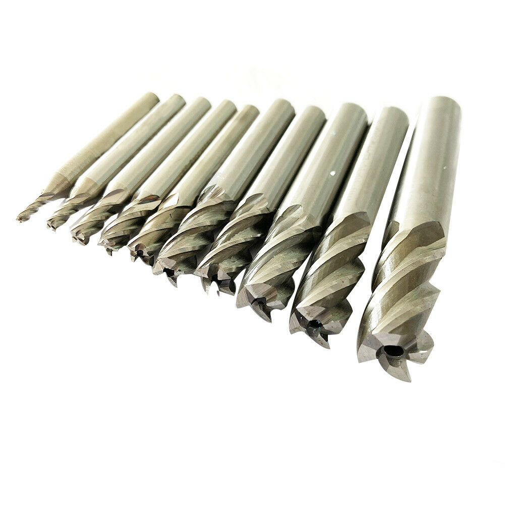 10Pcs/set 2-12mm HSS Straight Shank 4 Flute Cutter End Mill CNC Drill Bit Tool