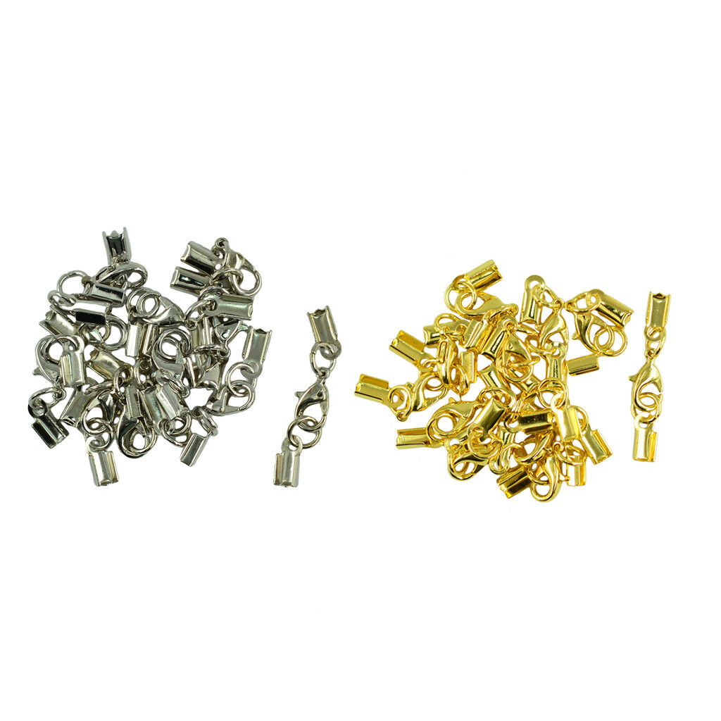 24 Sets Cord End Crimp Caps For Jewelry Necklace Bracelet with Lobster Clasp