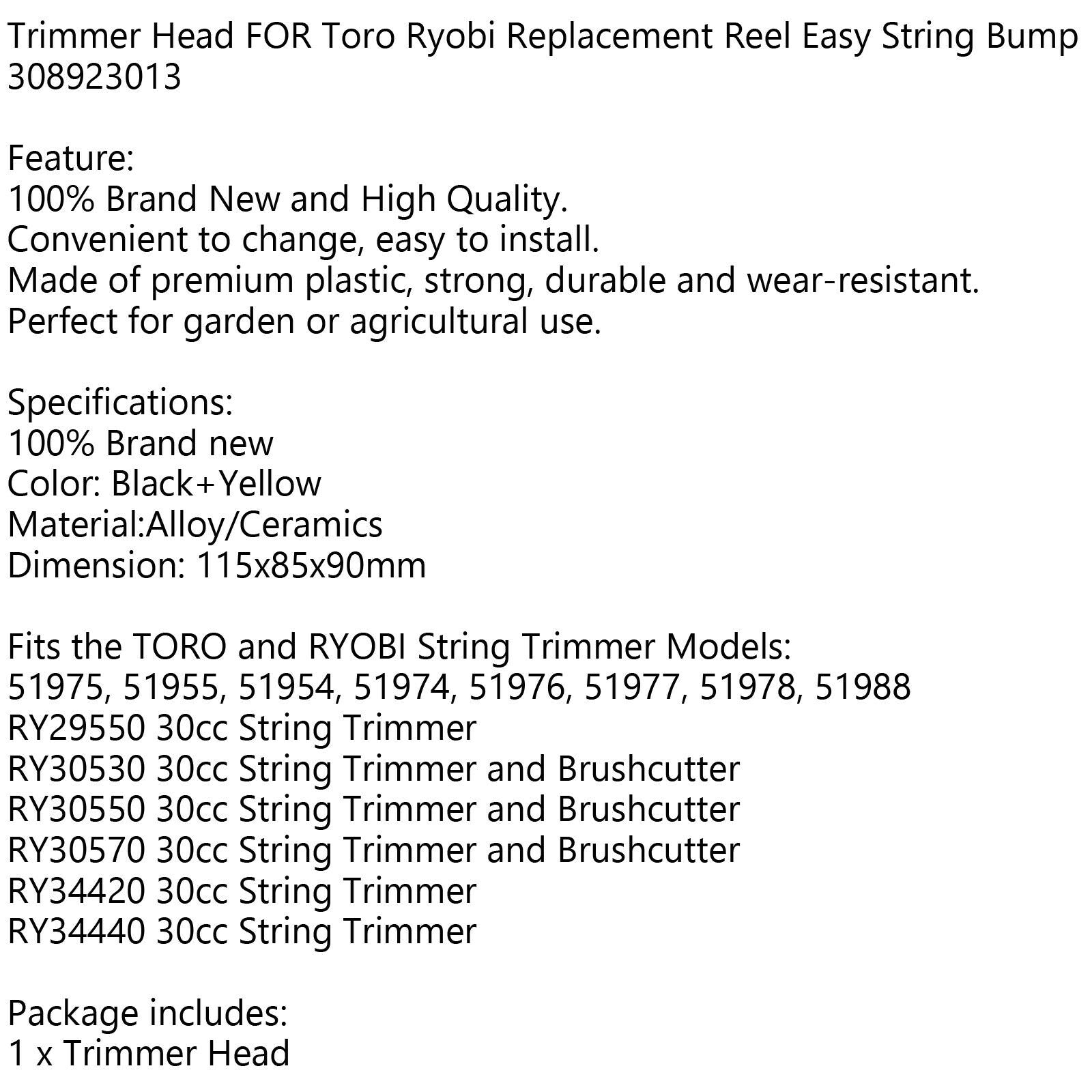 Trimmer Head For Ryobi Toro Reel Easy String Bump Head Rep 120950010 308923013 T