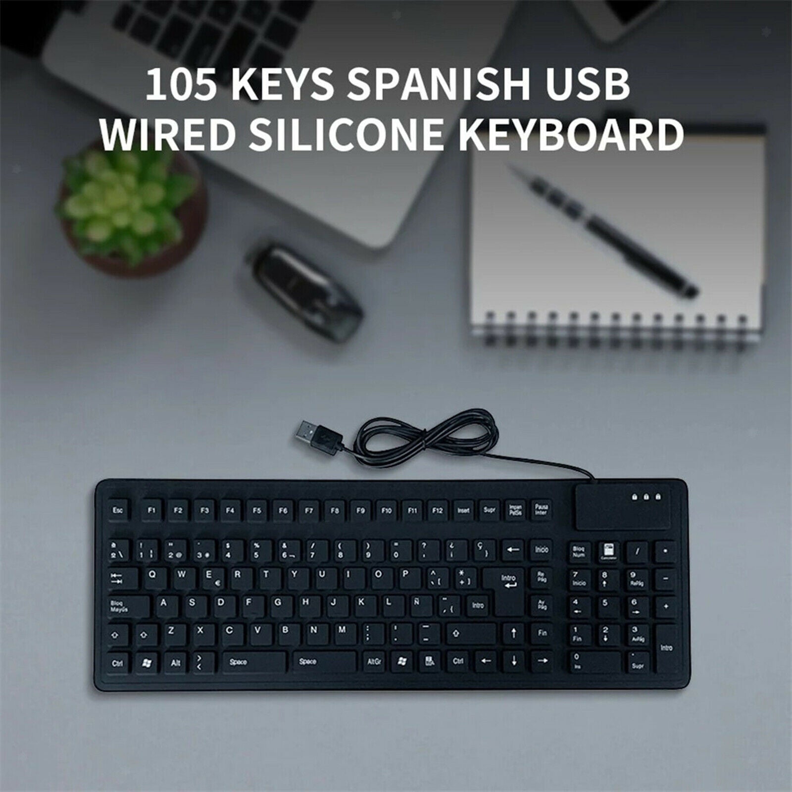 Waterproof Silicone Spanish Keyboard USB Wired Foldable Keyboard for Desktop