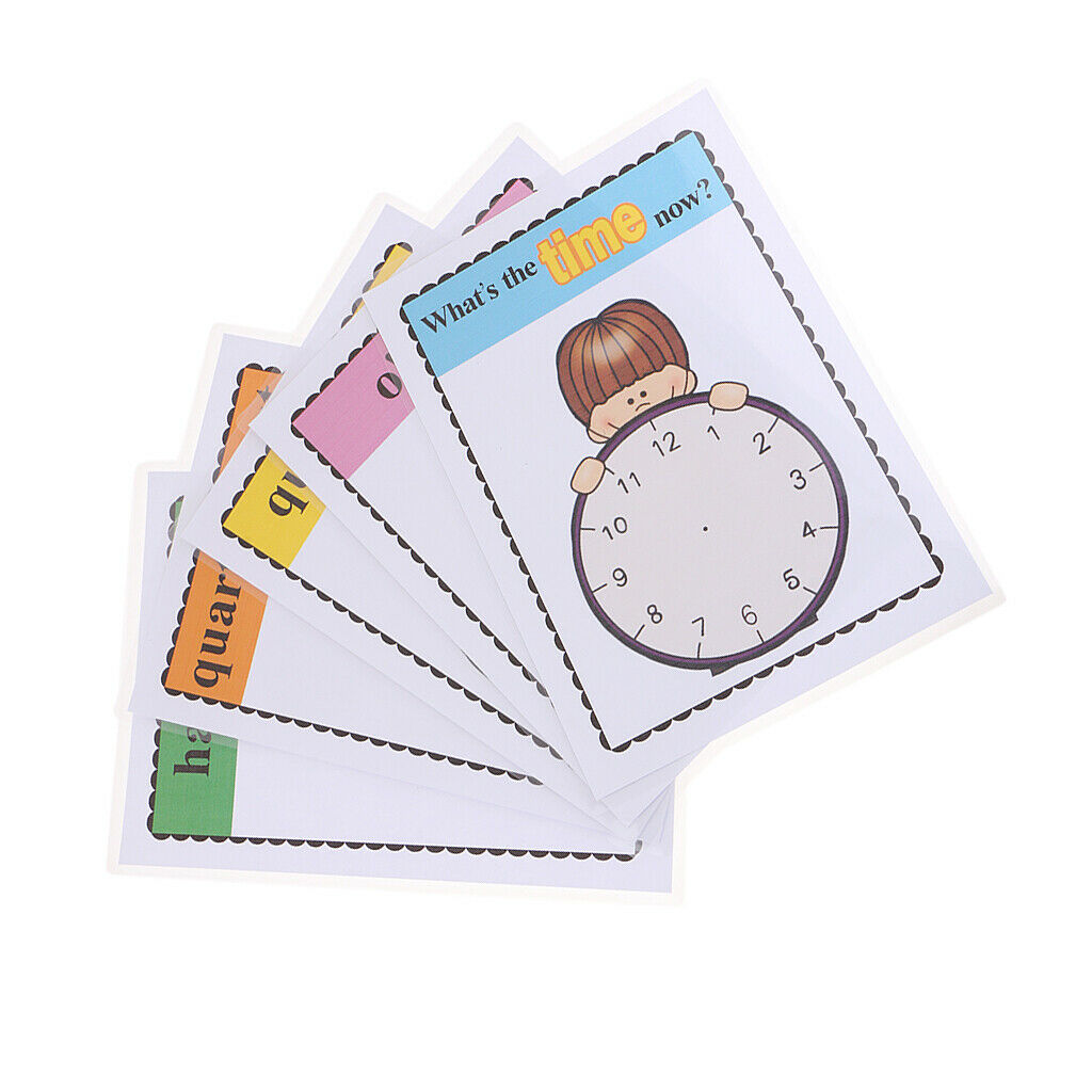 30*22cm Large Preschool Educational Sight Word Flashcards - Clock Time 5Pieces