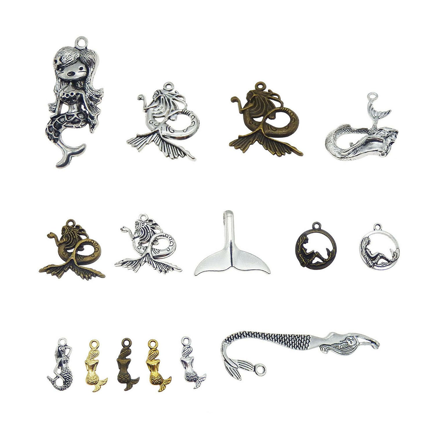 Lot of 10 Mix Metal Alloy Mermaid Charm Necklace Pendant Jewelry Findings DIY