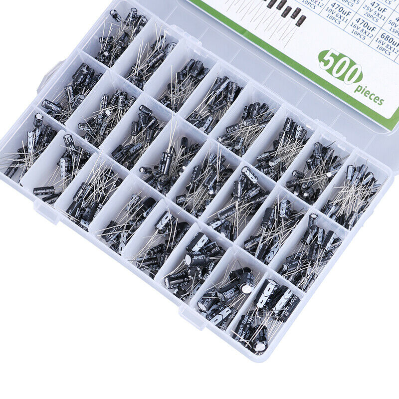 500Pcs 0.1-1000UF 24Values Aluminum Electrolytic Capacitors 16-50V CapacitoY1