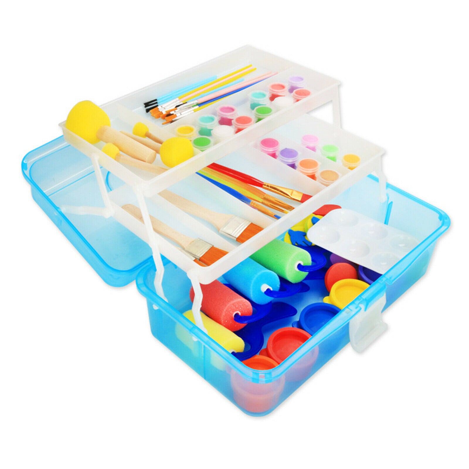 Clear Plastic Storage Box Tool Box Organizer Handled Case for Art Craft