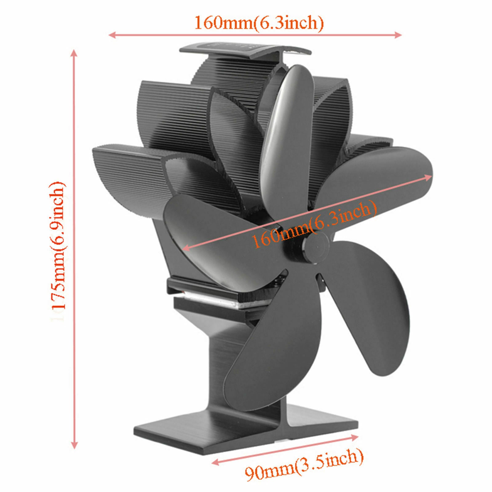 Heat Powered 5 Blade Stove Fan Eco Friendly Fireplace Heated Air Circulation