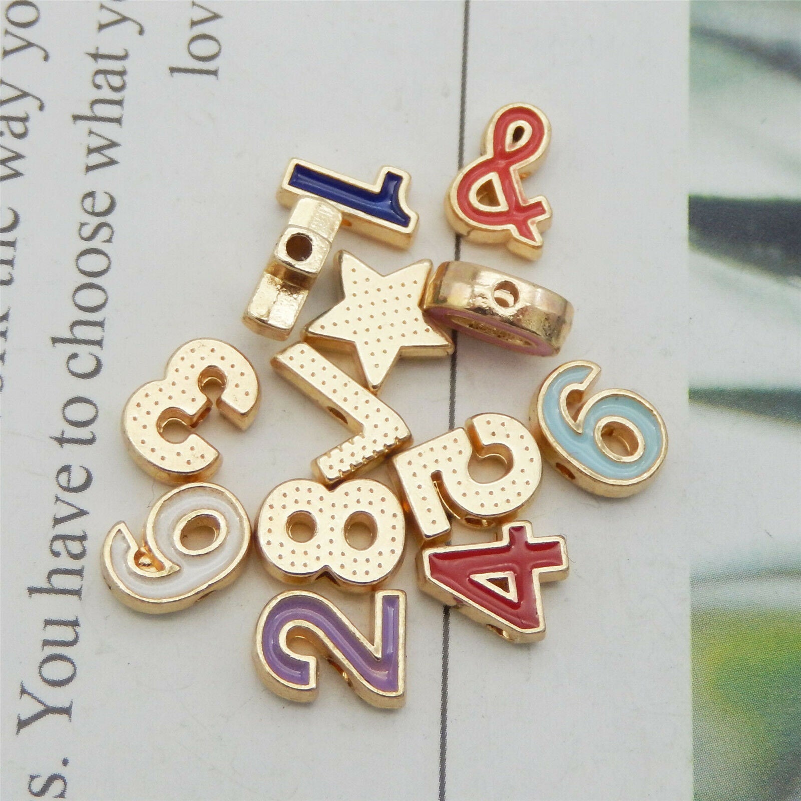 13pc Colorful Enamel 0-9 Arabic Numbers Symbol Spacer Beads Jewelry Making Craft