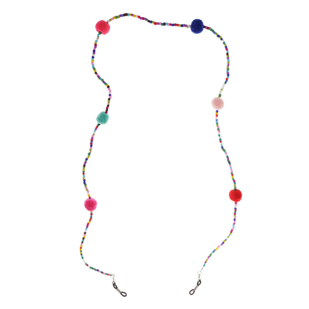 Anti Slip Colorful Beads Plush Ball Eyeglass Holder Chain Necklace Lady Girl