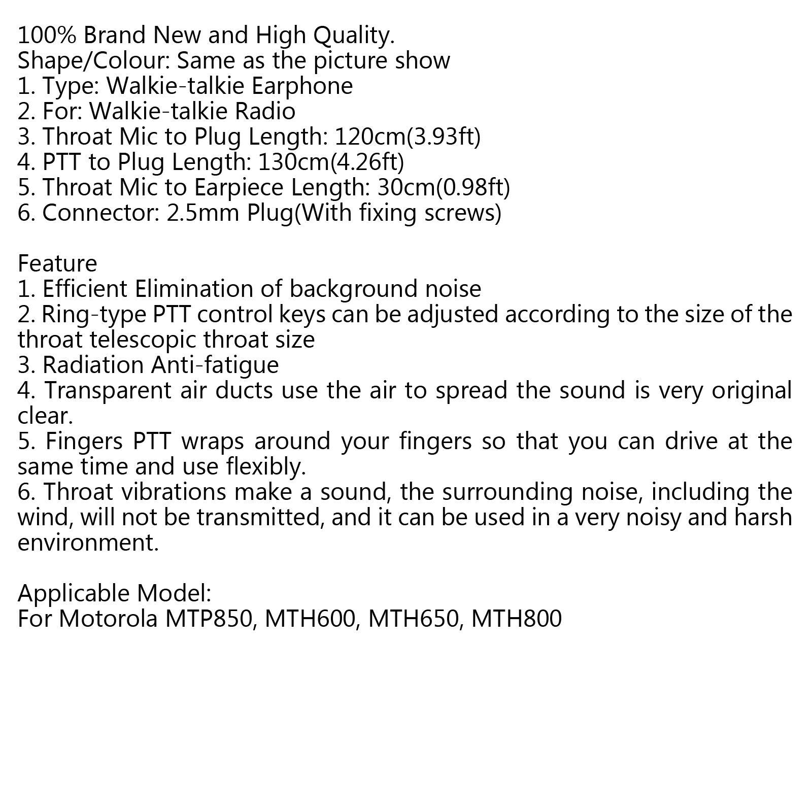Throat Covert Acoustic Mic Air Tube Headset For  MTP850 MTH600 MTH650