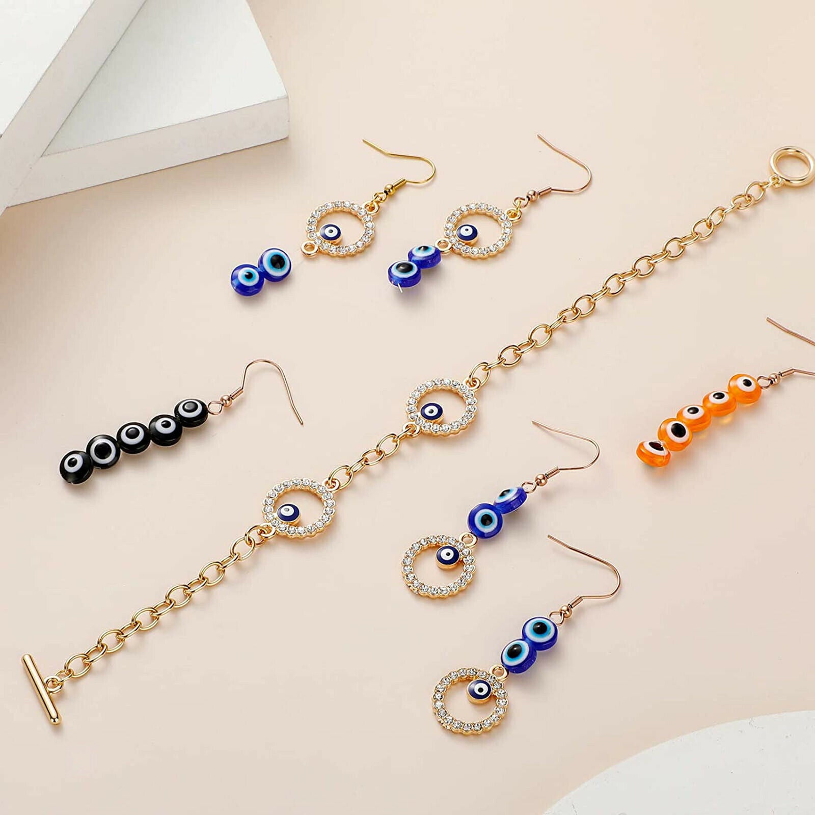450x Evil Eye Beads Stripe Spacer Beads Handmade Bracelet Earring 15 Colors