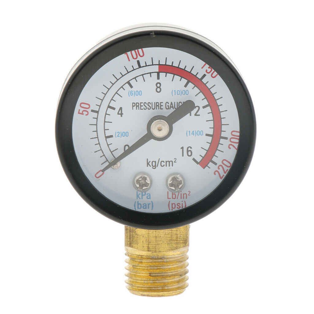 Water Pressure Gauge 0-220psi Male NPT Brass Thread M14x1.5mm