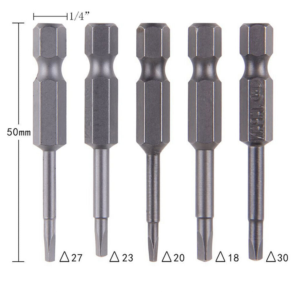 5X/Set Magnetic Triangle Head Screwdriver Bits S2 Steel 1/4 Hex Shank 50 Lt