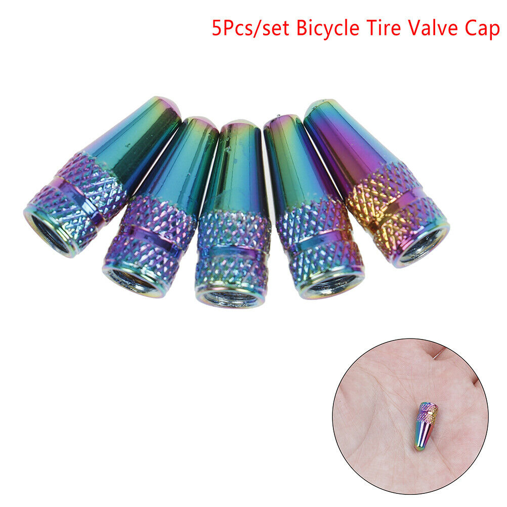 5Pcs Rainbow Bicycle Tire Valve Cap Tyre Valve Stem Aluminum Alloy Dust CoveE FG
