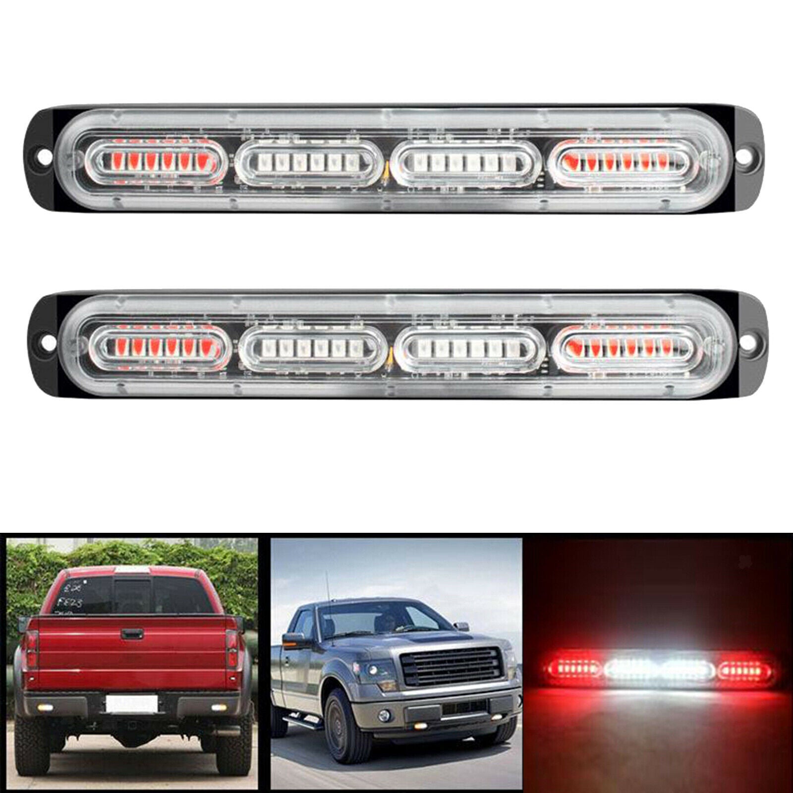 2PCS Car Truck 24 LED Warning Hazard Strobe Flashing Lamp Bar Red_Whte