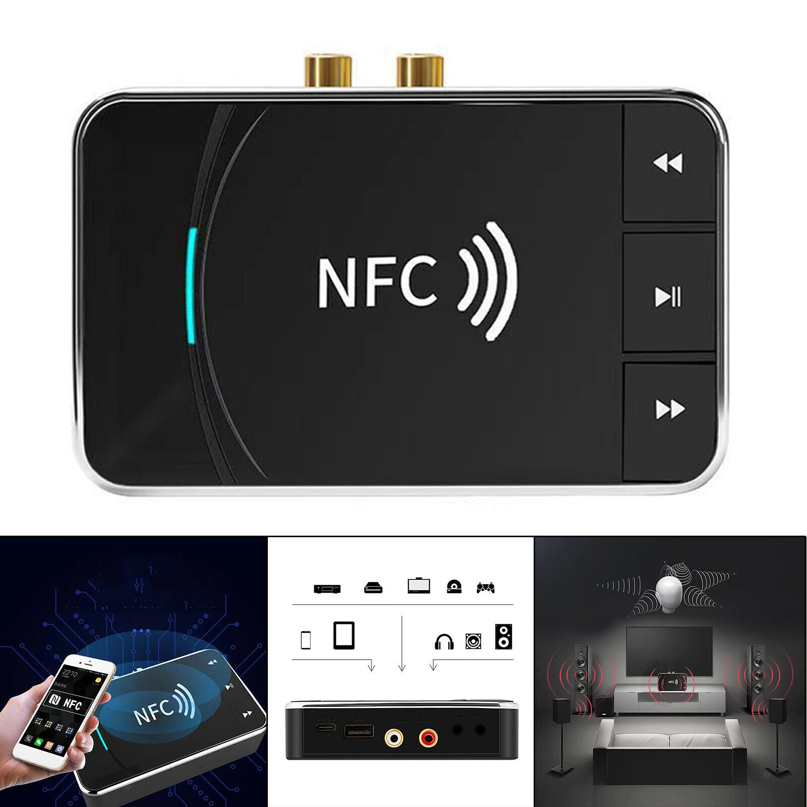 Bluetooth 5.0 Receiver Transmitter FM Stereo Adapter Home Sound System