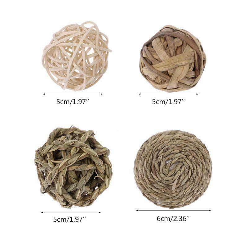 4Pcs Pet Small Animal Play Chew Natural Ball Toys for Rabbits Guinea Pig Gerbils