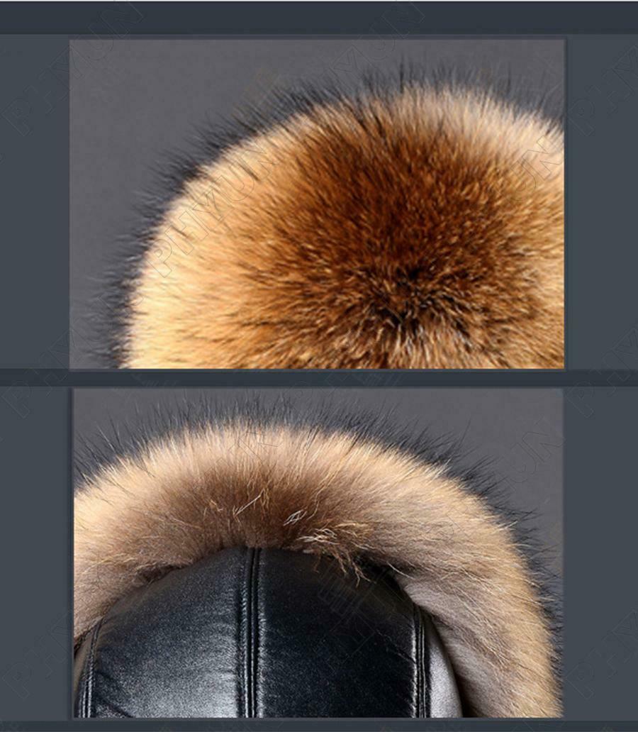 Faux Fox Fur Mens Hat Winter Hat Warm Black Real Sheep Leather with Earlaps 1x