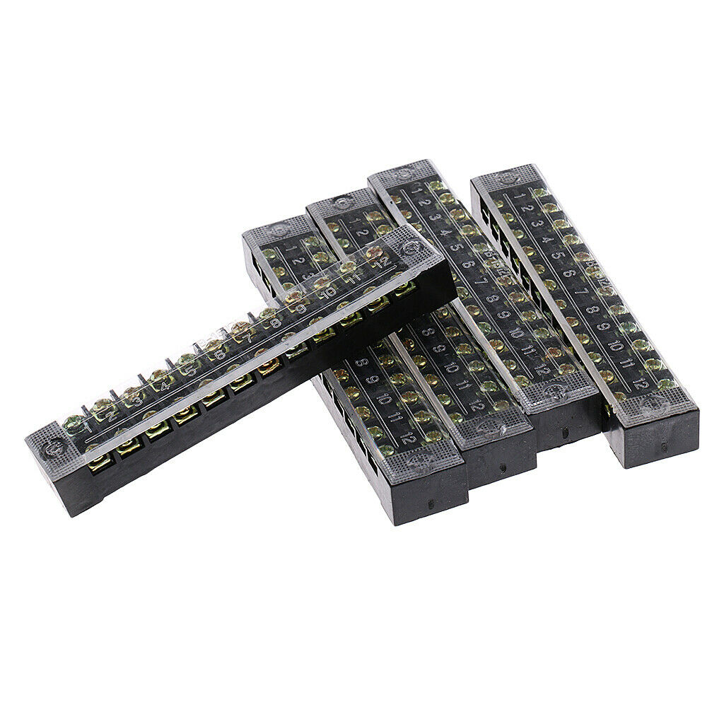 5 Pieces 600V 15A Dual Rows 12 Positions Screw Wire Terminal Strip Barrier Block