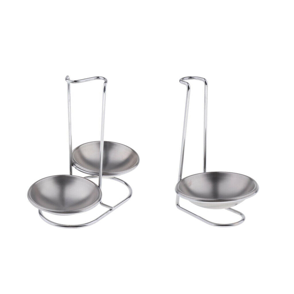 2pcs Kitchen Lid Spoon Rest Stand Stainless Steel Utensils Holder for Table