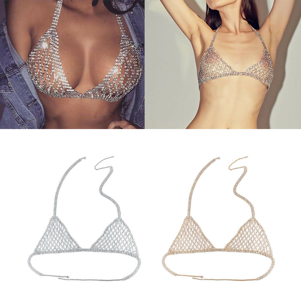 Crystal Beach Body Chain Bra Chain Bikini Harness Rhinestone for Club Party