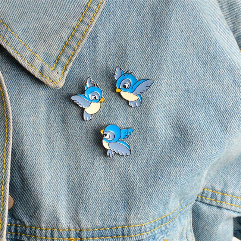 3PCS/Set Enamel Blue Bird Brooch Bin Animal Pin Jacket Shirt Badge Jewelry.l8