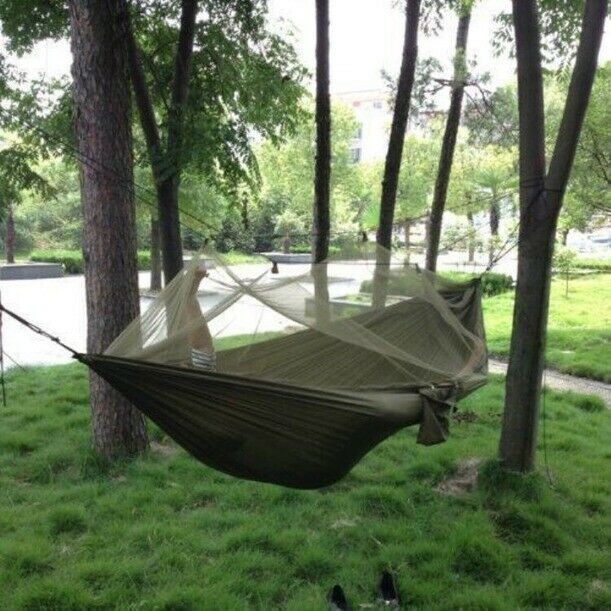 Army Green Portable High Strength Parachute Fabric Hammock Bed With Mosquito Net