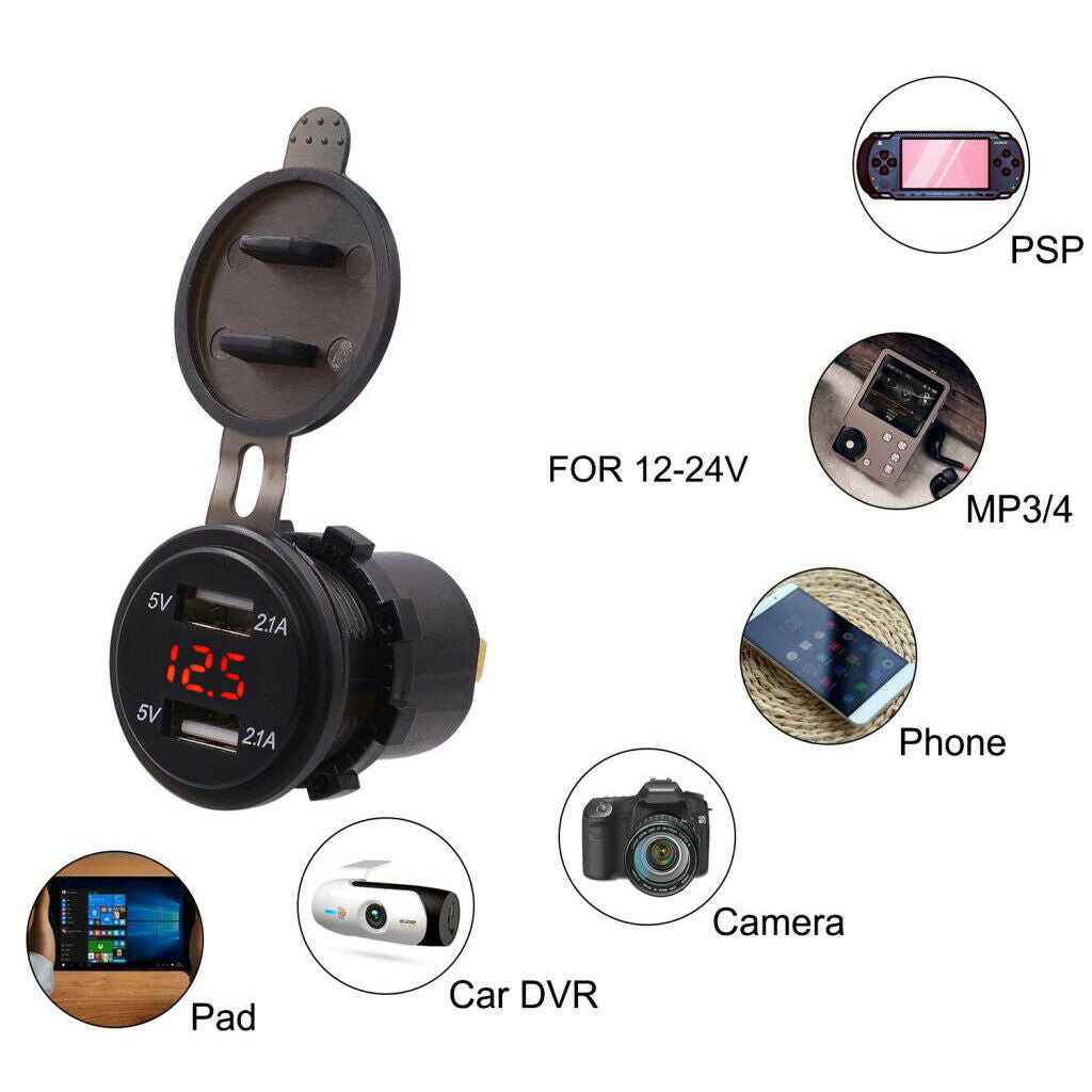 Waterproof Dual 4.2A USB Fast Charger Socket Power Outlet with Digital Voltmeter