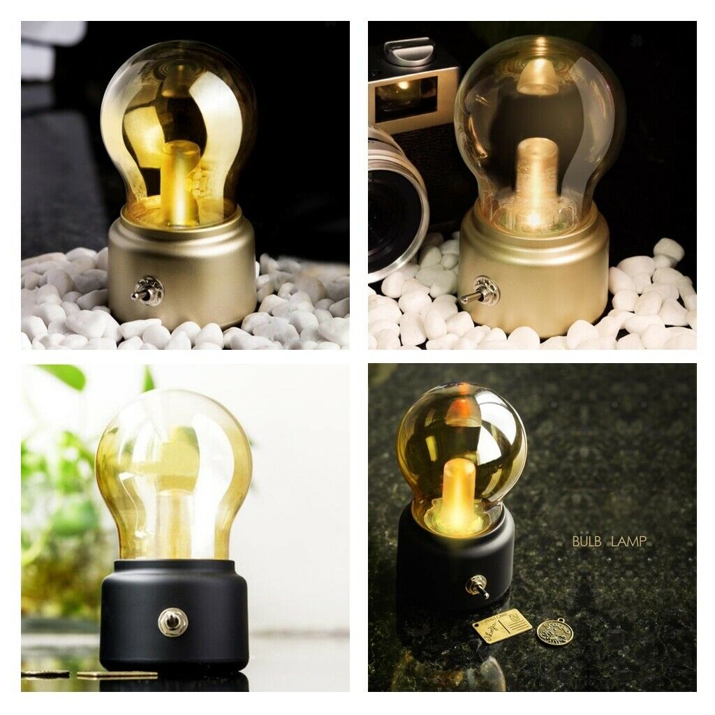 2x Small Retro Style Night Lamp USB Rechargable Atmosphere Lamp Glass Dome