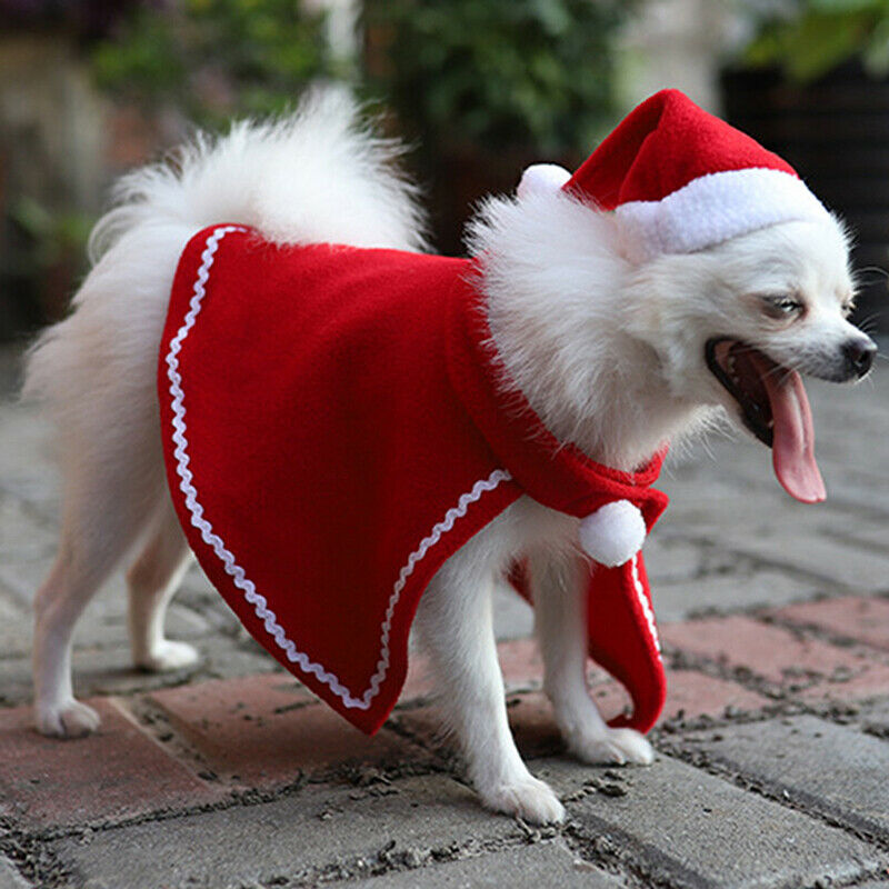 Christmas Dog Cloak Hat Set Pet Dog Coat Cape Dog Clothes Puppy Appar.l8