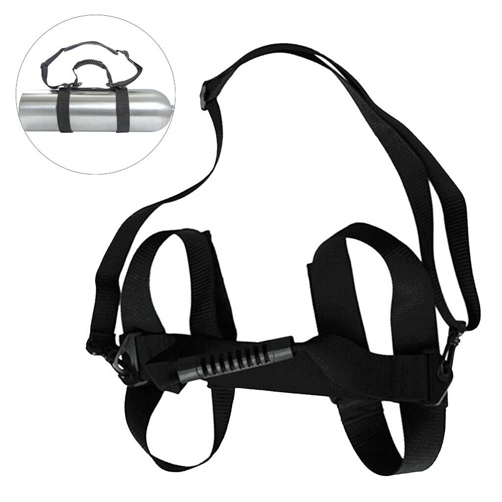 Diving adjustable tank cylinder carrier holder with shoulder strap, black