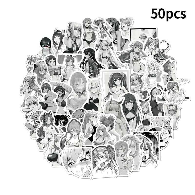 50PC Black and White Anime Sexy Girl Graffiti Laptop Guitar Water Cup PVCSticker