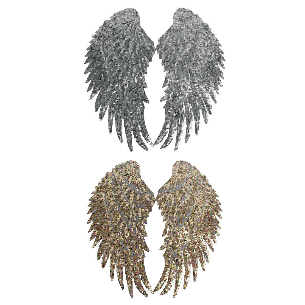 2 Pairs Sequin Angel Wings Embroidered Applique Iron on Sew on Patch DIY