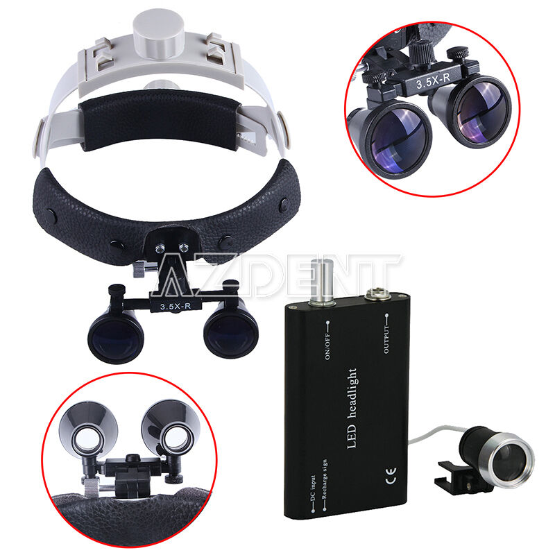 3.5X Dental Headband Medical Binocular Loupes Magnifier + LED Headlight
