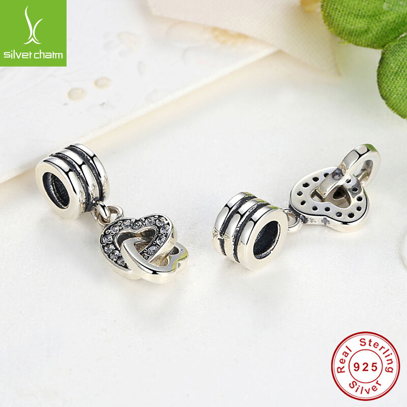 Authentic 925 Sterling Silve Love Heart to Heart Dangle Charms Pendants Jewelry