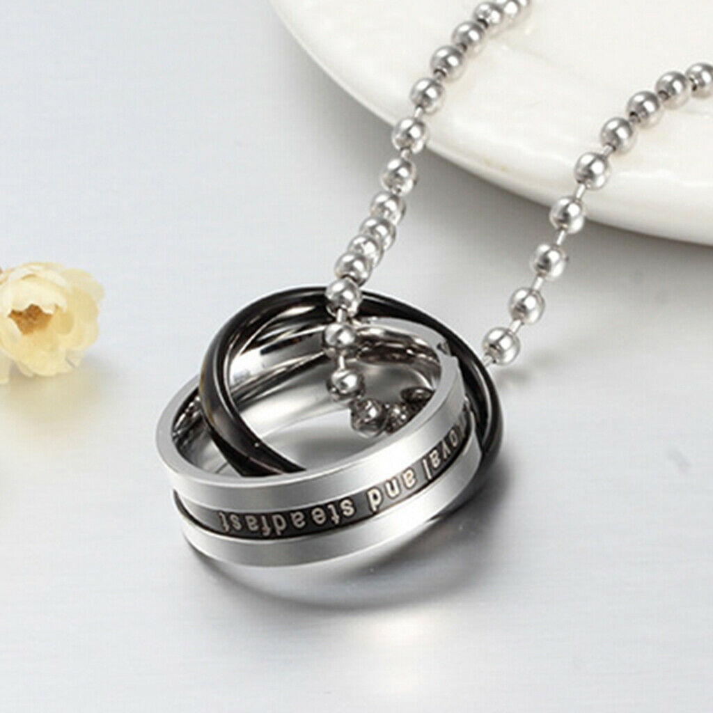 2 Pieces 316L Stainless Steel His Hers Double Ring Pendant Necklace Jewelry