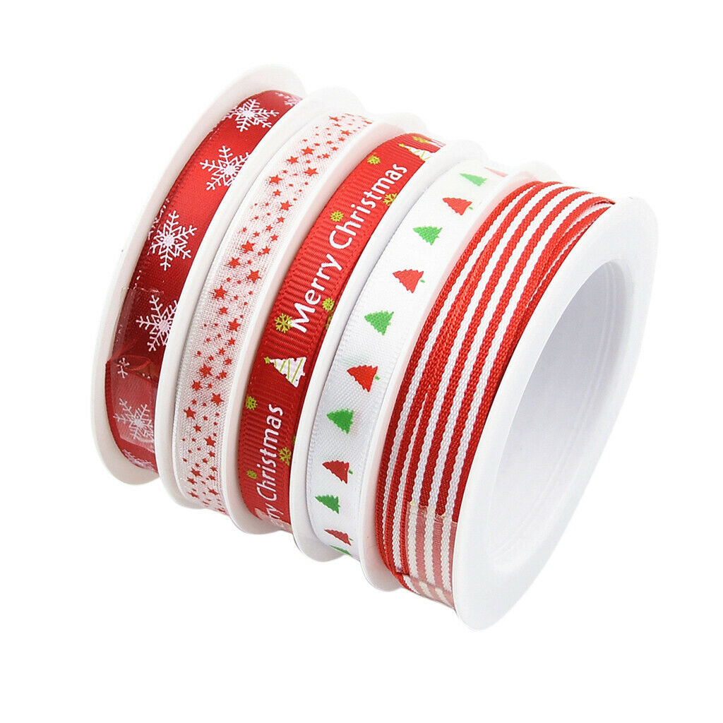 5 Styles 25m 3/8 "Grosgrain Satin Fabric Ribbon for Christmas, Holidays, Winter