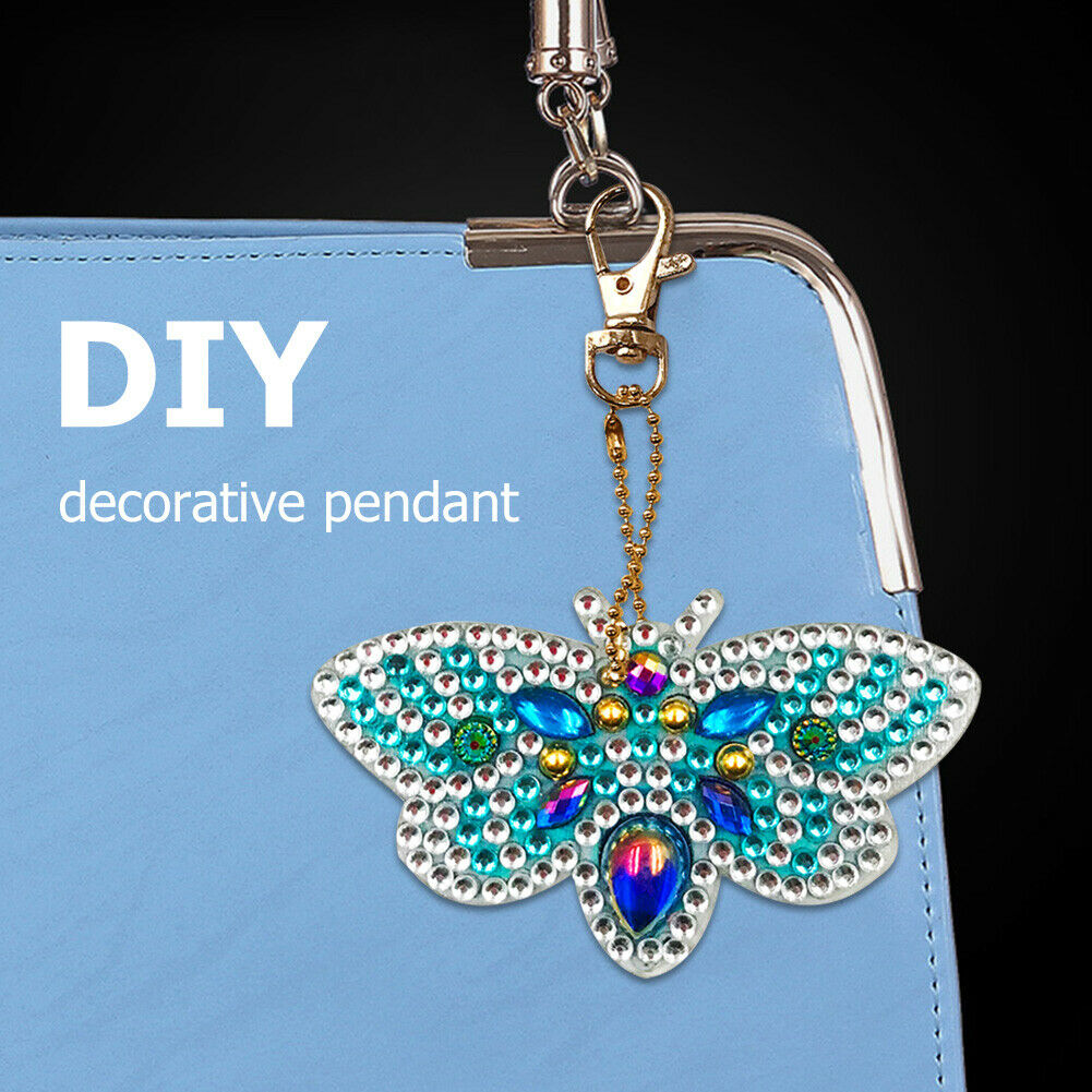 4pcs Full Drill Diamond Key Chain Bee Pendant Cross Stitch Keyrings Art Craft @
