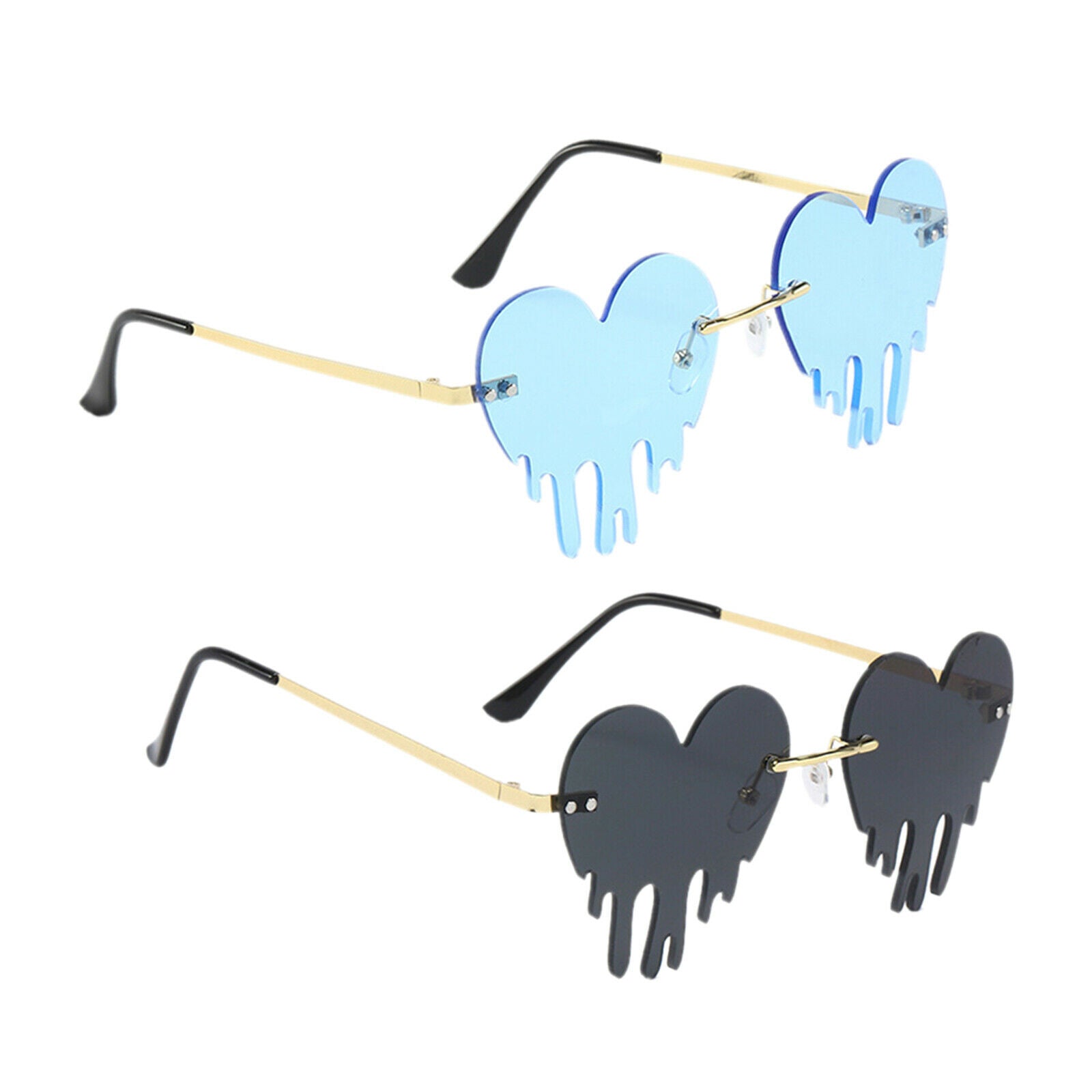 2x Dripping Heart Sun Glasses for Women Party Shades Eye Glasses Frameless