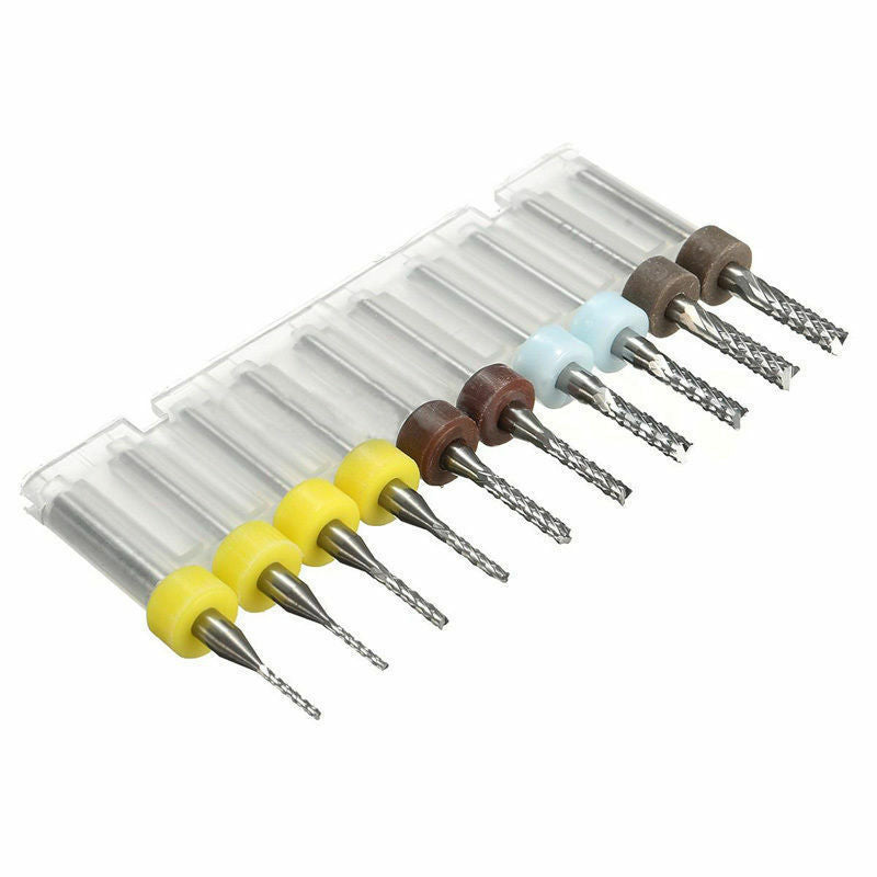 10Pcs 3.175mm PCB Carbide Tools End Mill CNC Cutting Bits Milling Cutters (L99)
