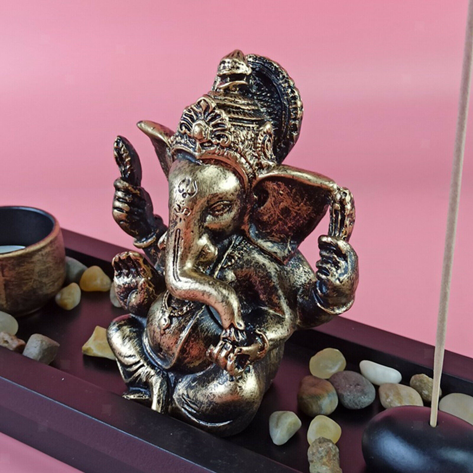 God Lord Ganesha Statue Incense Burner Tray Blessing Home Office Decorations